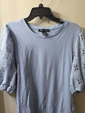 A LOVE STORY* Lace Puff Sleeve Tee in Periwinkle